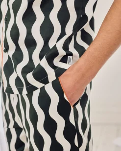 Organic Cotton Poplin Wavy Stripe Long Pyjama Set