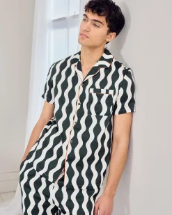 Organic Cotton Poplin Wavy Stripe Long Pyjama Set