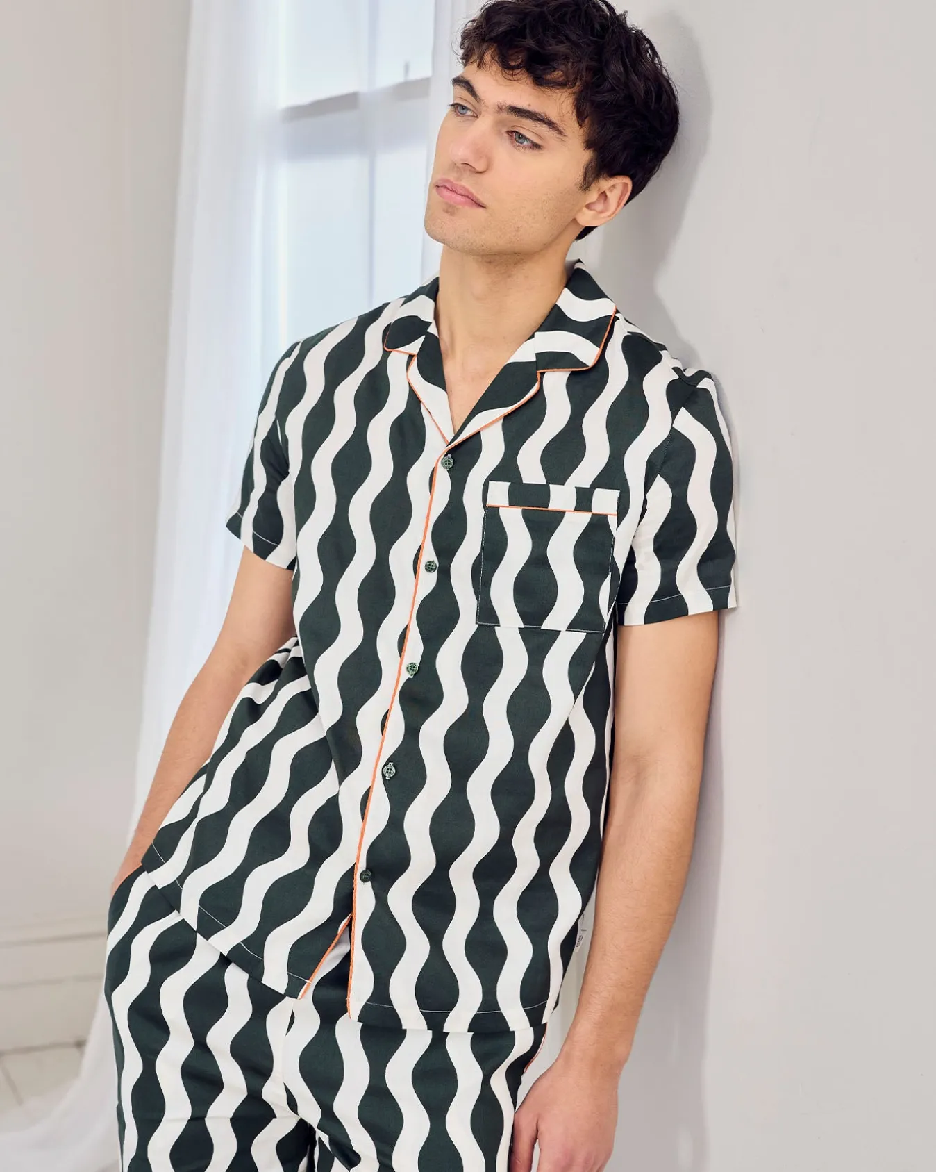 Organic Cotton Poplin Wavy Stripe Long Pyjama Set