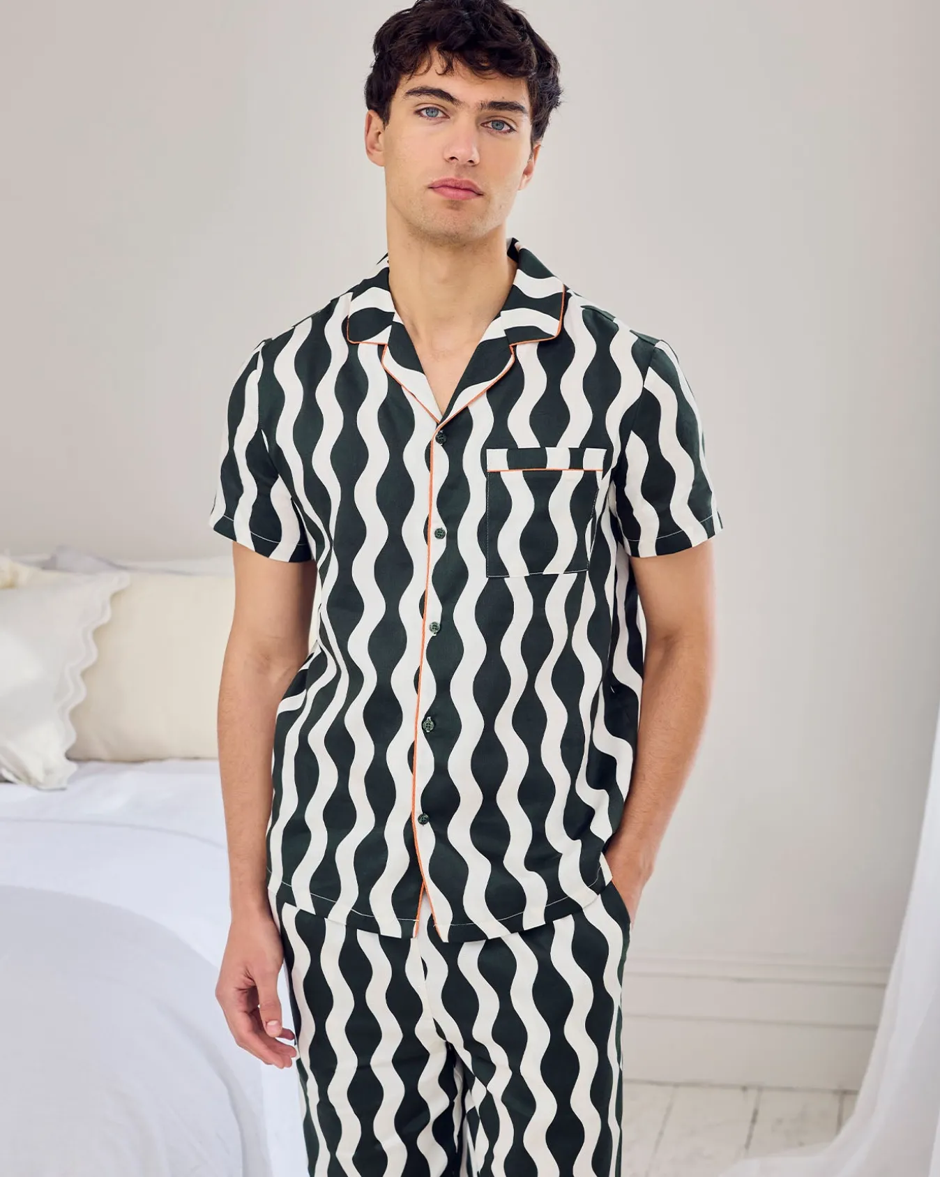 Organic Cotton Poplin Wavy Stripe Long Pyjama Set