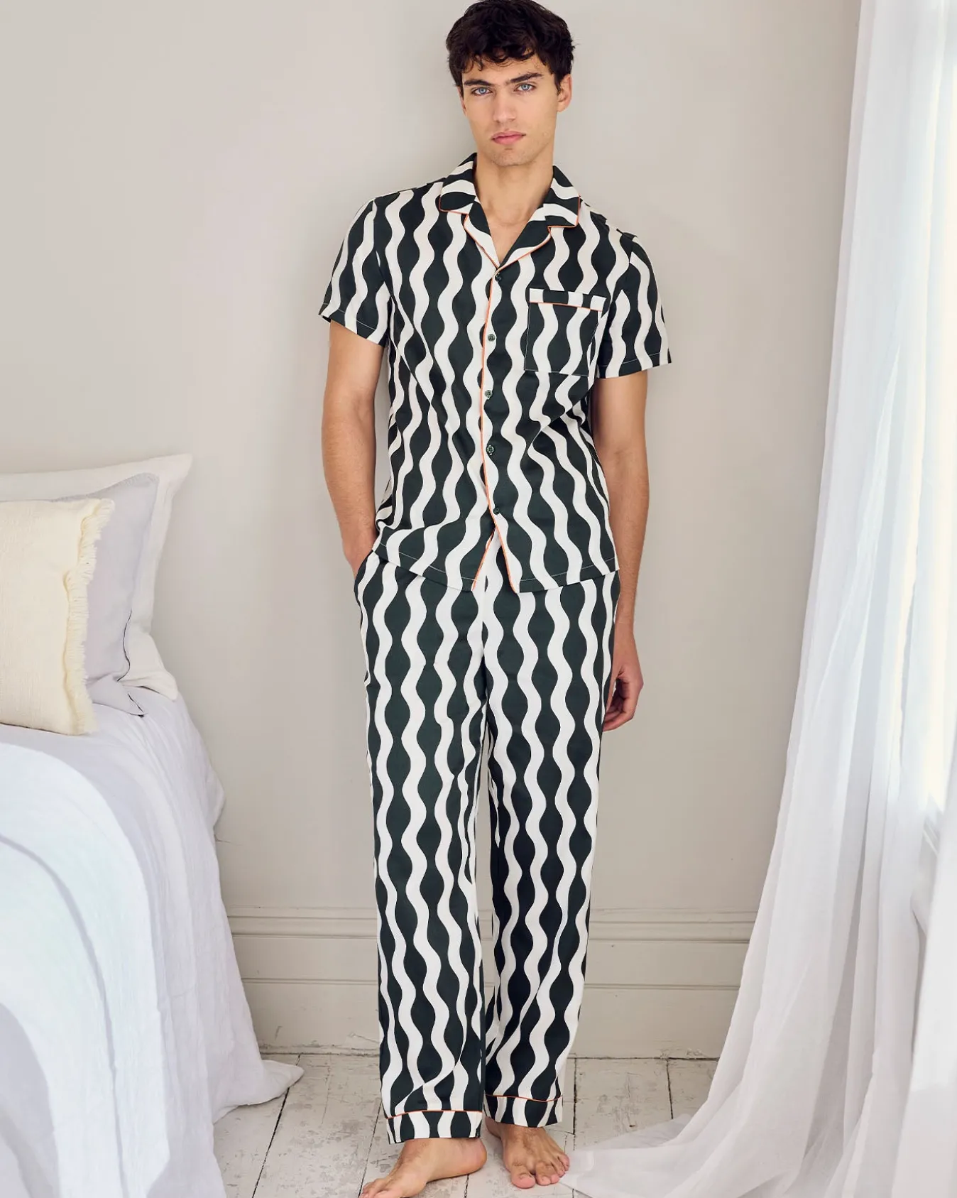Organic Cotton Poplin Wavy Stripe Long Pyjama Set