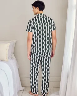 Organic Cotton Poplin Wavy Stripe Long Pyjama Set