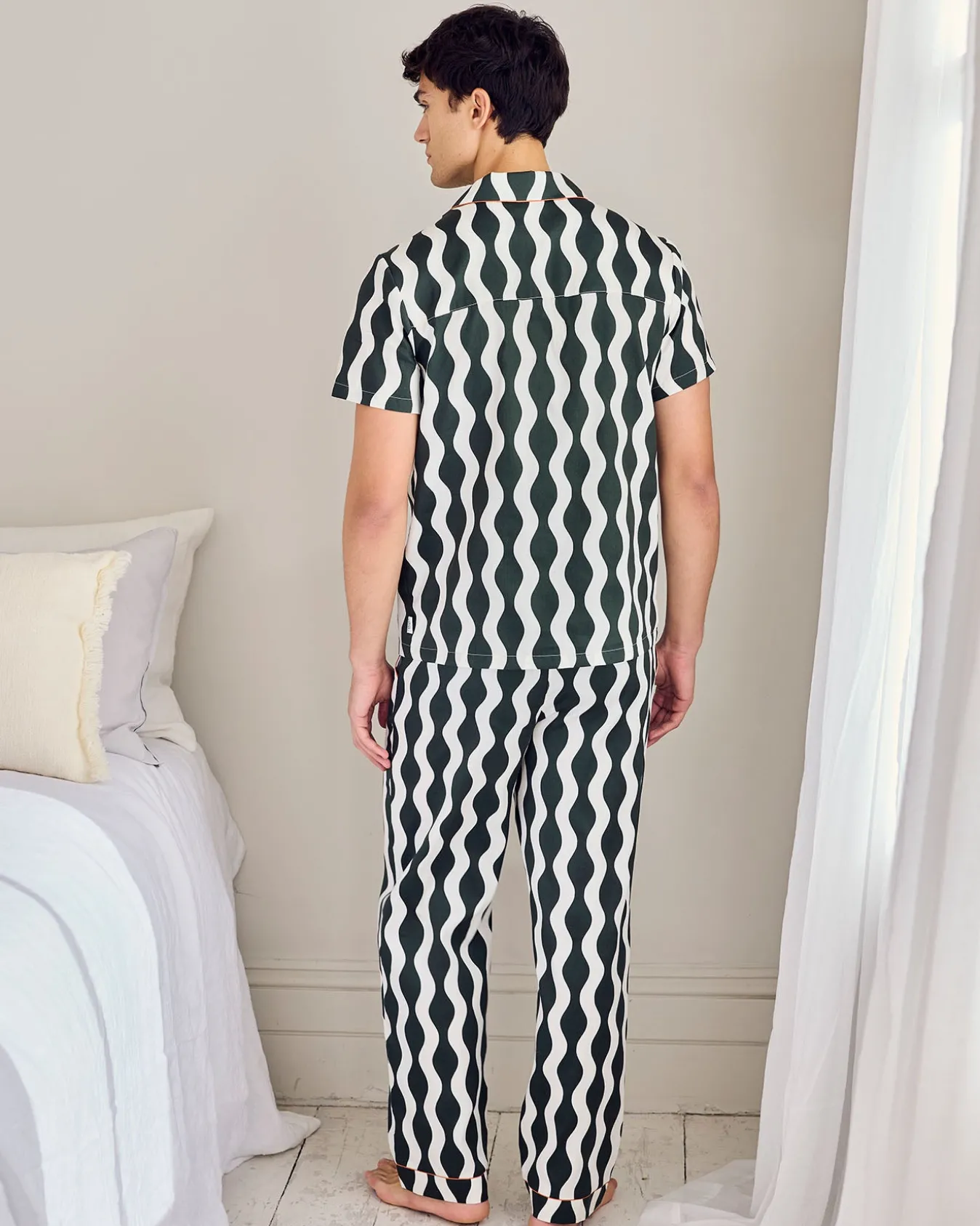 Organic Cotton Poplin Wavy Stripe Long Pyjama Set
