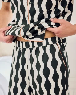 Organic Cotton Poplin Wavy Stripe Long Pyjama Set