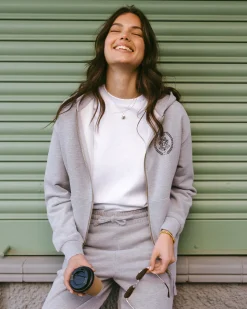 Organic Cotton Printed Logo Zip Up Hoodie - Grey Marl