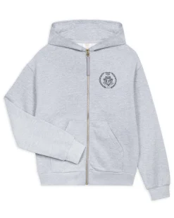 Organic Cotton Printed Logo Zip Up Hoodie - Grey Marl