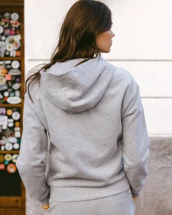 Organic Cotton Printed Logo Zip Up Hoodie - Grey Marl