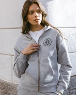 Organic Cotton Printed Logo Zip Up Hoodie - Grey Marl