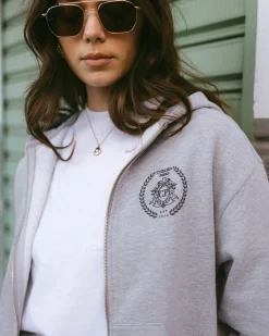 Organic Cotton Printed Logo Zip Up Hoodie - Grey Marl