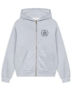 Organic Cotton Printed Logo Zip Up Hoodie - Grey Marl