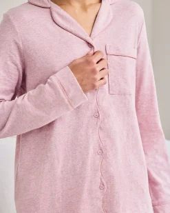 Organic Cotton Scallop Edge Long Pyjama Set - Pink