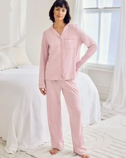 Organic Cotton Scallop Edge Long Pyjama Set - Pink