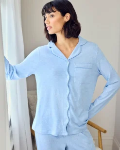 Organic Cotton Scallop Edge Long Pyjama Set - Blue