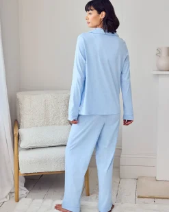 Organic Cotton Scallop Edge Long Pyjama Set - Blue