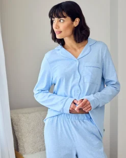 Organic Cotton Scallop Edge Long Pyjama Set - Blue