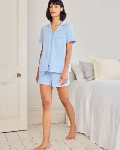 Organic Cotton Scallop Edge Short Pyjama Set - Blue