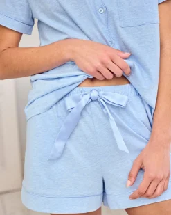 Organic Cotton Scallop Edge Short Pyjama Set - Blue