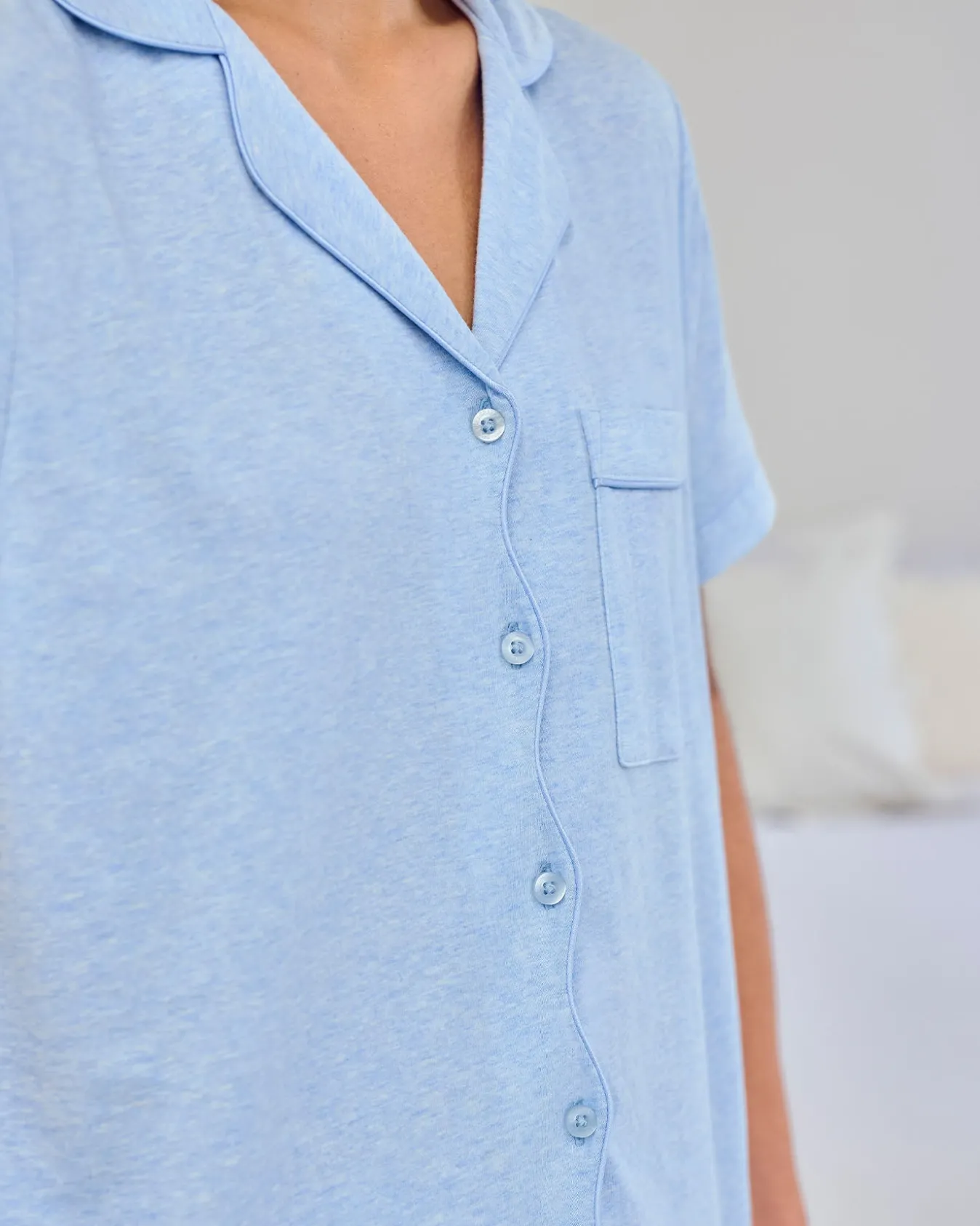 Organic Cotton Scallop Edge Short Pyjama Set - Blue