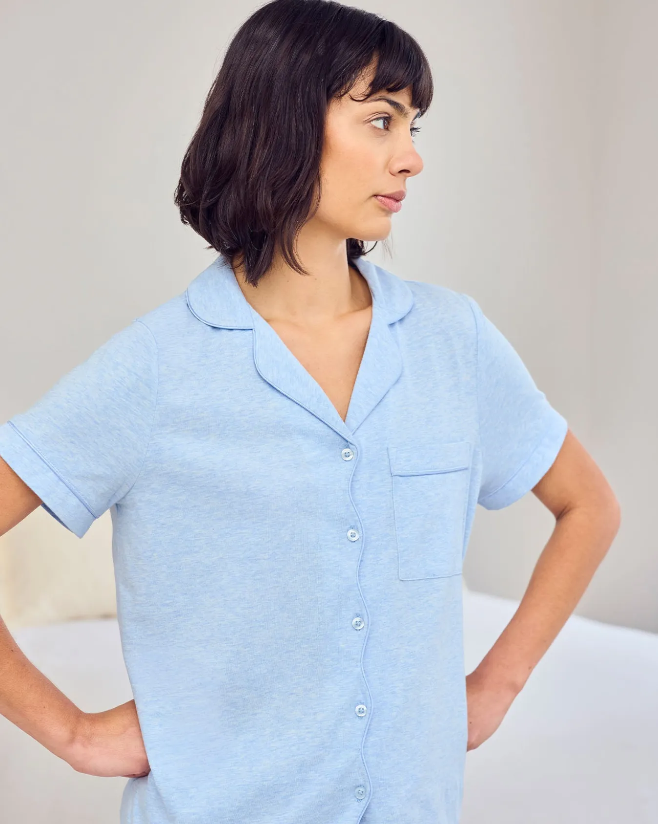 Organic Cotton Scallop Edge Short Pyjama Set - Blue