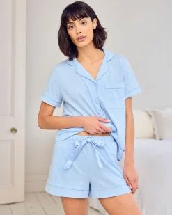 Organic Cotton Scallop Edge Short Pyjama Set - Blue