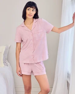Organic Cotton Scallop Edge Short Pyjama Set - Pink