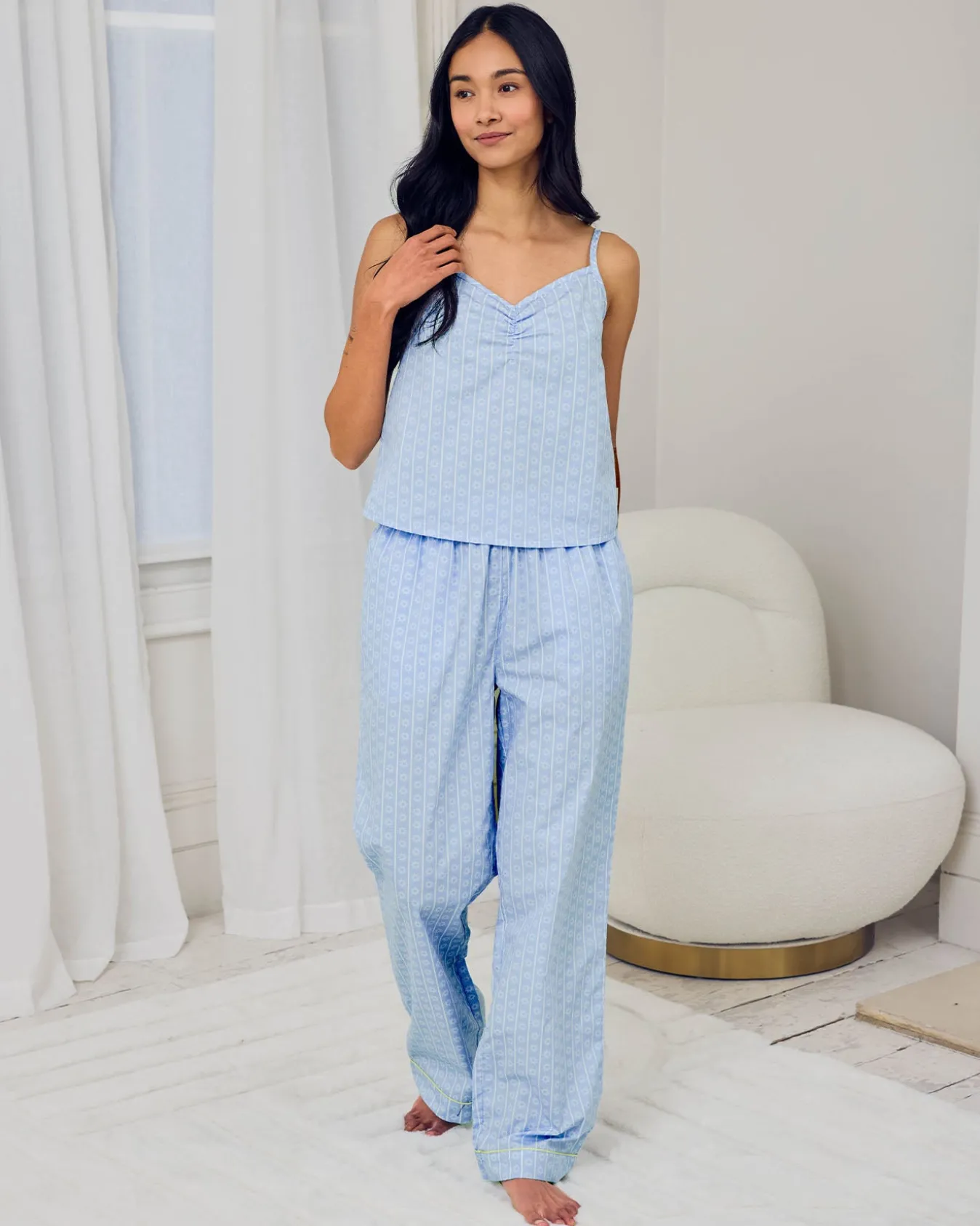 Organic Cotton Soleil Stripe Print Cami Long Pyjama Set