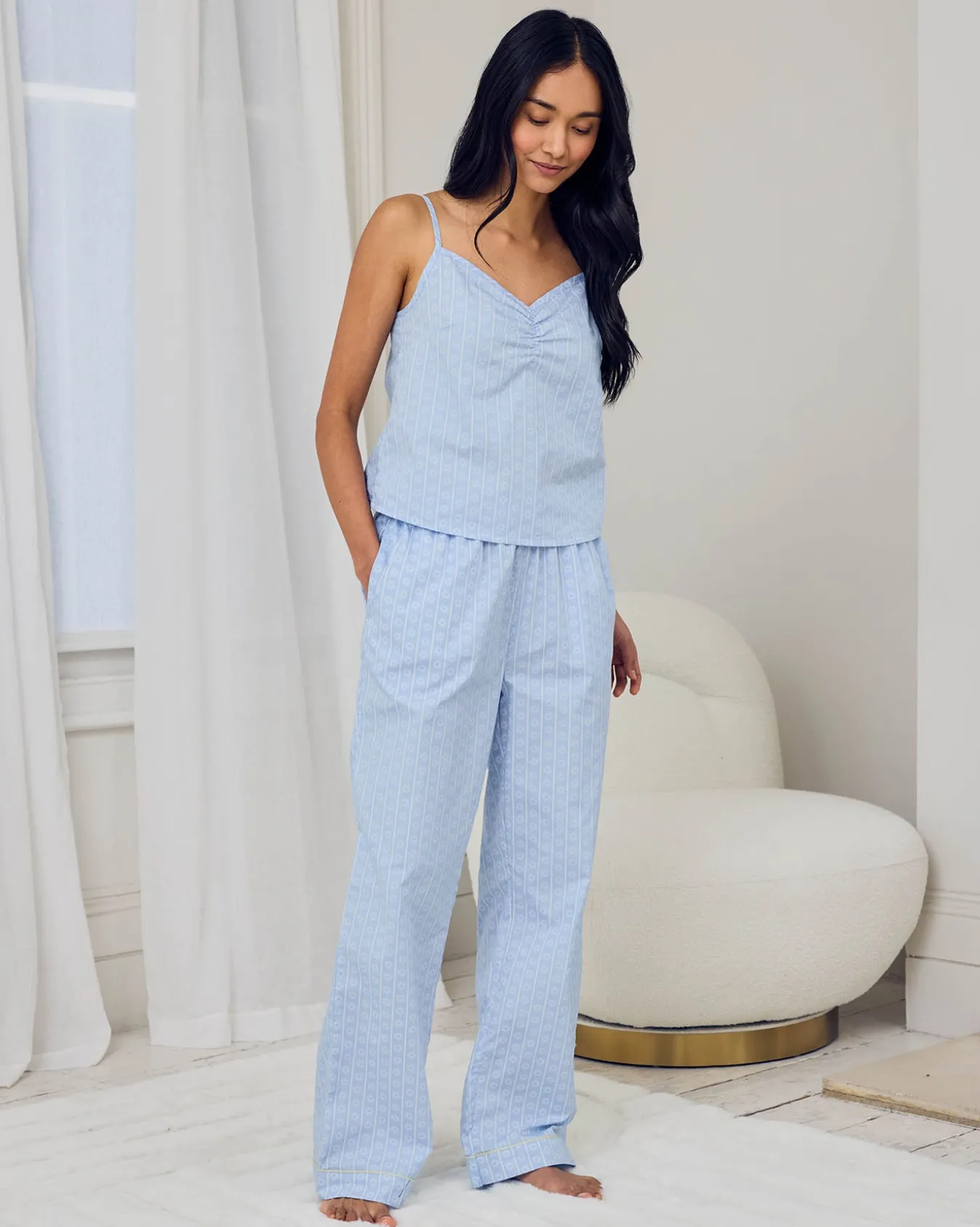 Organic Cotton Soleil Stripe Print Cami Long Pyjama Set