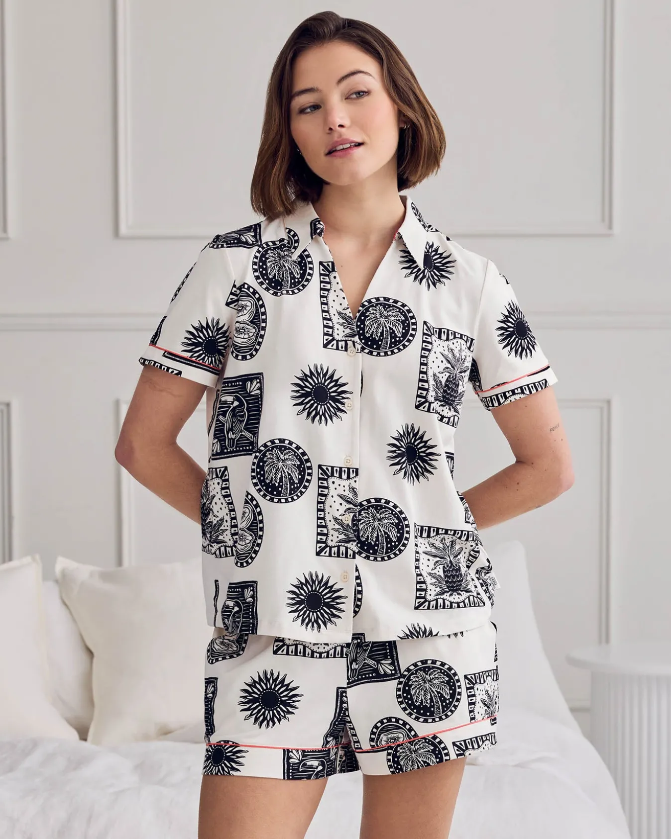 Organic Cotton Stamp & Tile Print Short Pyjama Set