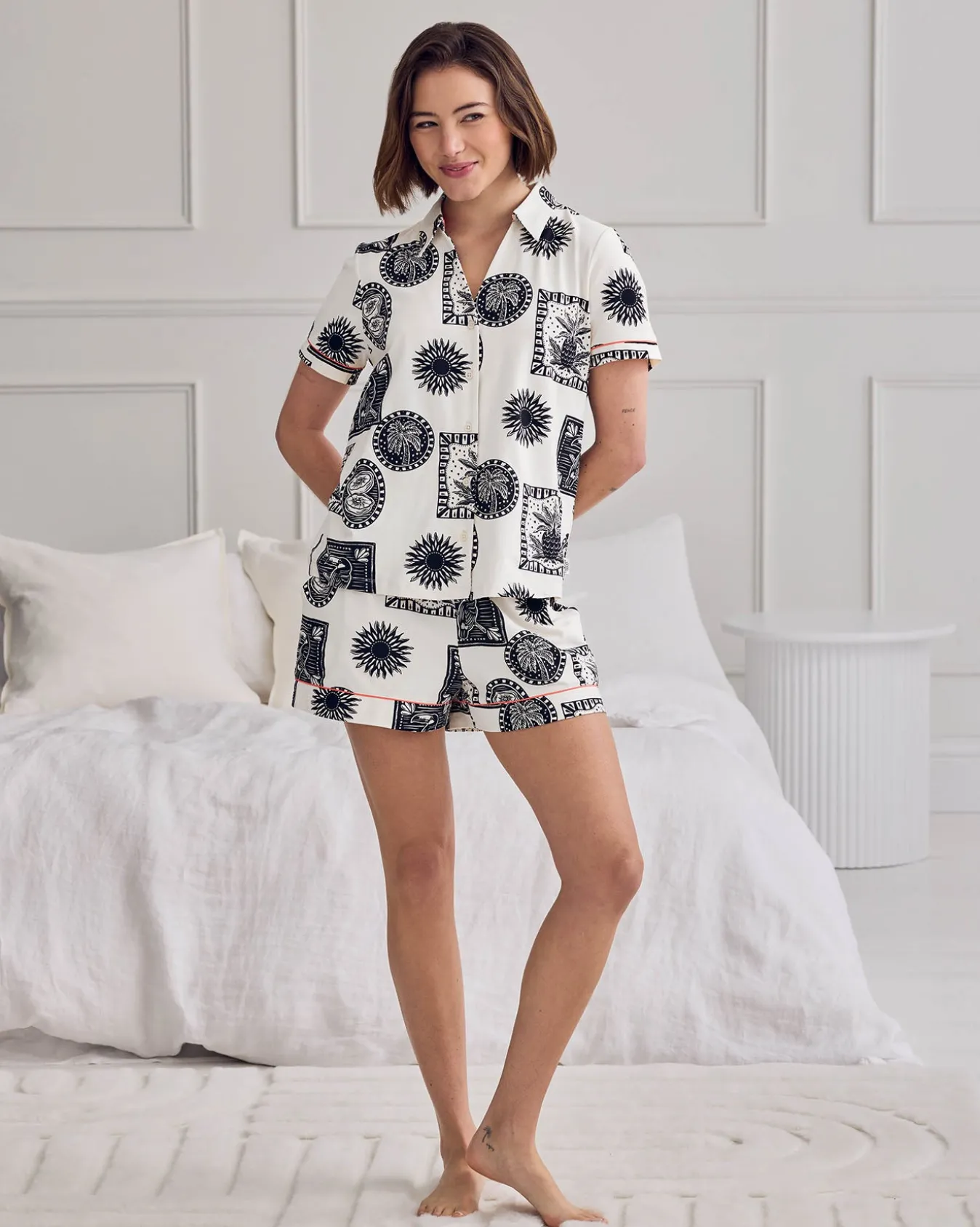 Organic Cotton Stamp & Tile Print Short Pyjama Set