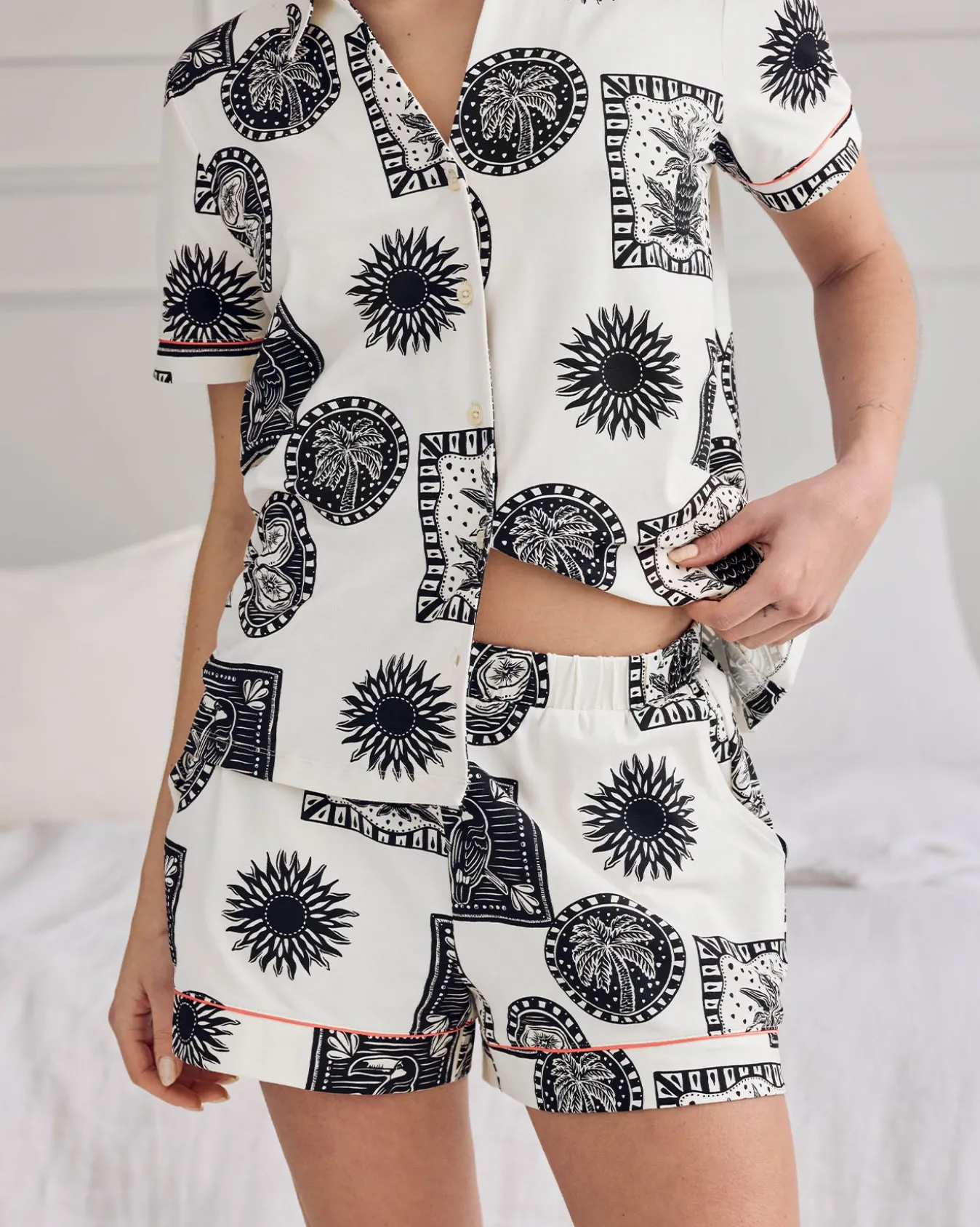 Organic Cotton Stamp & Tile Print Short Pyjama Set