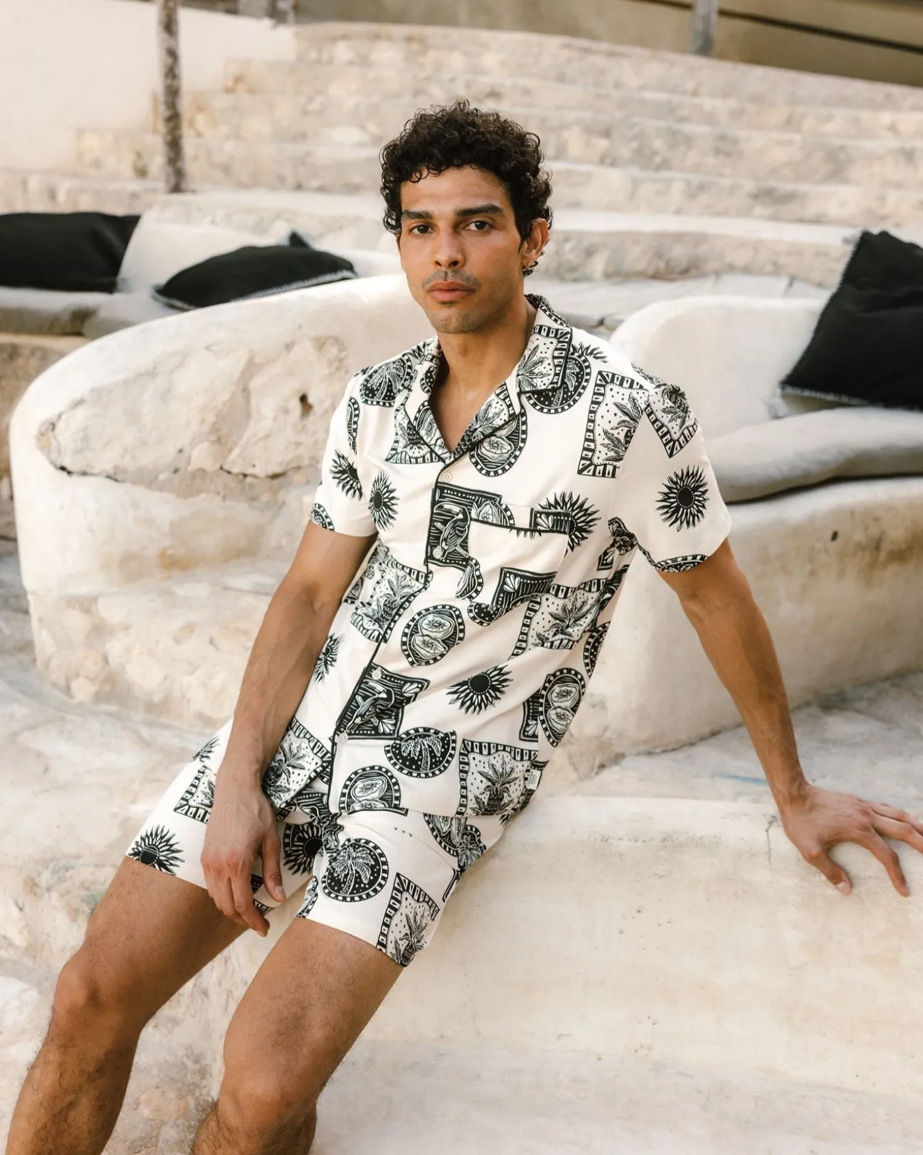 Organic Cotton Stamp & Tile Print Short Pyjama Set