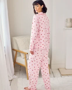 Organic Cotton Strawberry Print Scallop Edge Long Pyjama Set