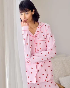 Organic Cotton Strawberry Print Scallop Edge Long Pyjama Set