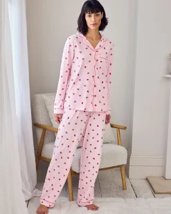 Organic Cotton Strawberry Print Scallop Edge Long Pyjama Set