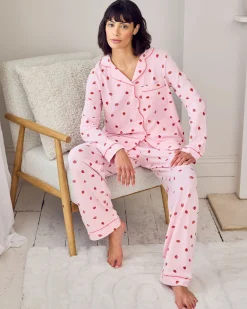 Organic Cotton Strawberry Print Scallop Edge Long Pyjama Set
