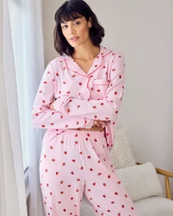 Organic Cotton Strawberry Print Scallop Edge Long Pyjama Set