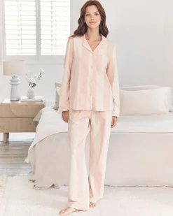 Organic Cotton Stripe Long Pyjama Set - Dusky Pink