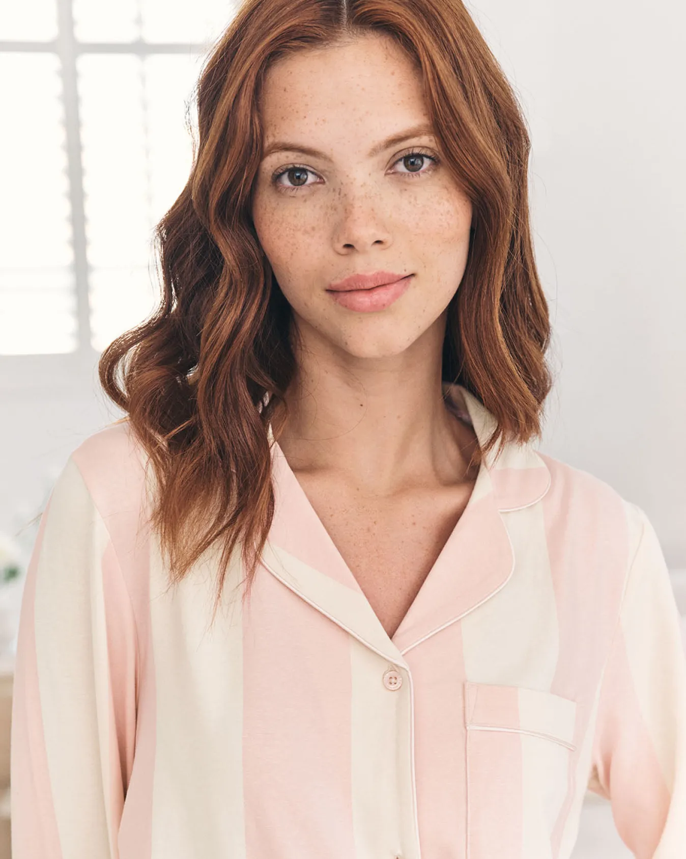 Organic Cotton Stripe Long Pyjama Set - Dusky Pink