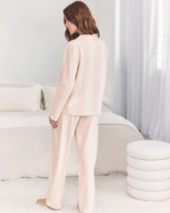 Organic Cotton Stripe Long Pyjama Set - Dusky Pink