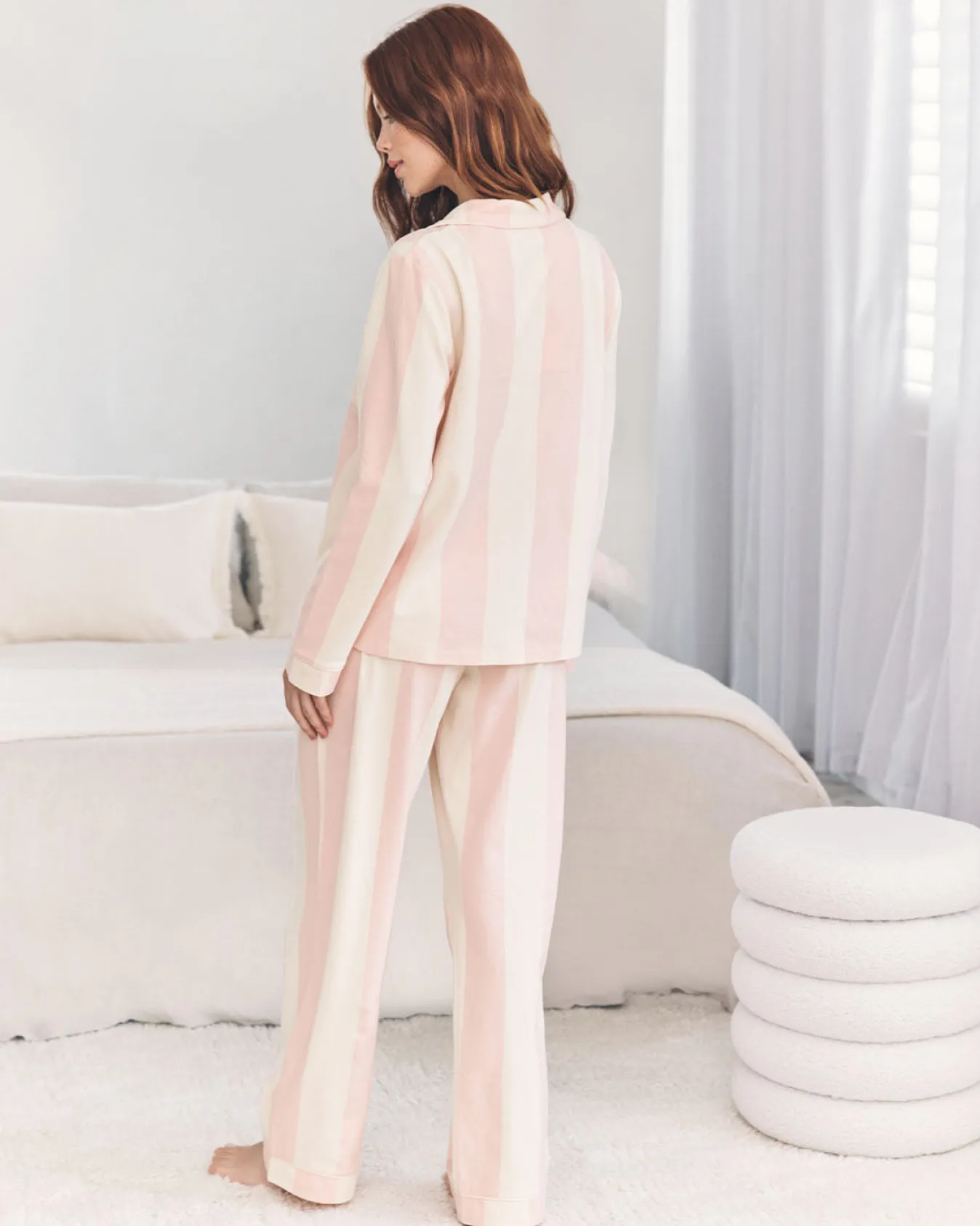 Organic Cotton Stripe Long Pyjama Set - Dusky Pink