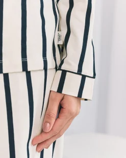 Organic Cotton Stripe Long Pyjama Set - Navy
