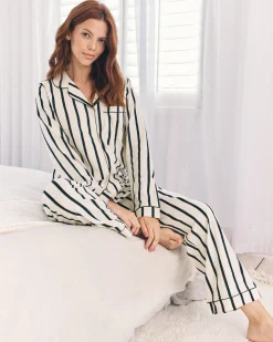 Organic Cotton Stripe Long Pyjama Set - Navy