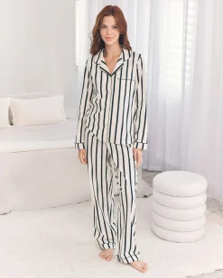 Organic Cotton Stripe Long Pyjama Set - Navy