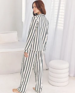 Organic Cotton Stripe Long Pyjama Set - Navy