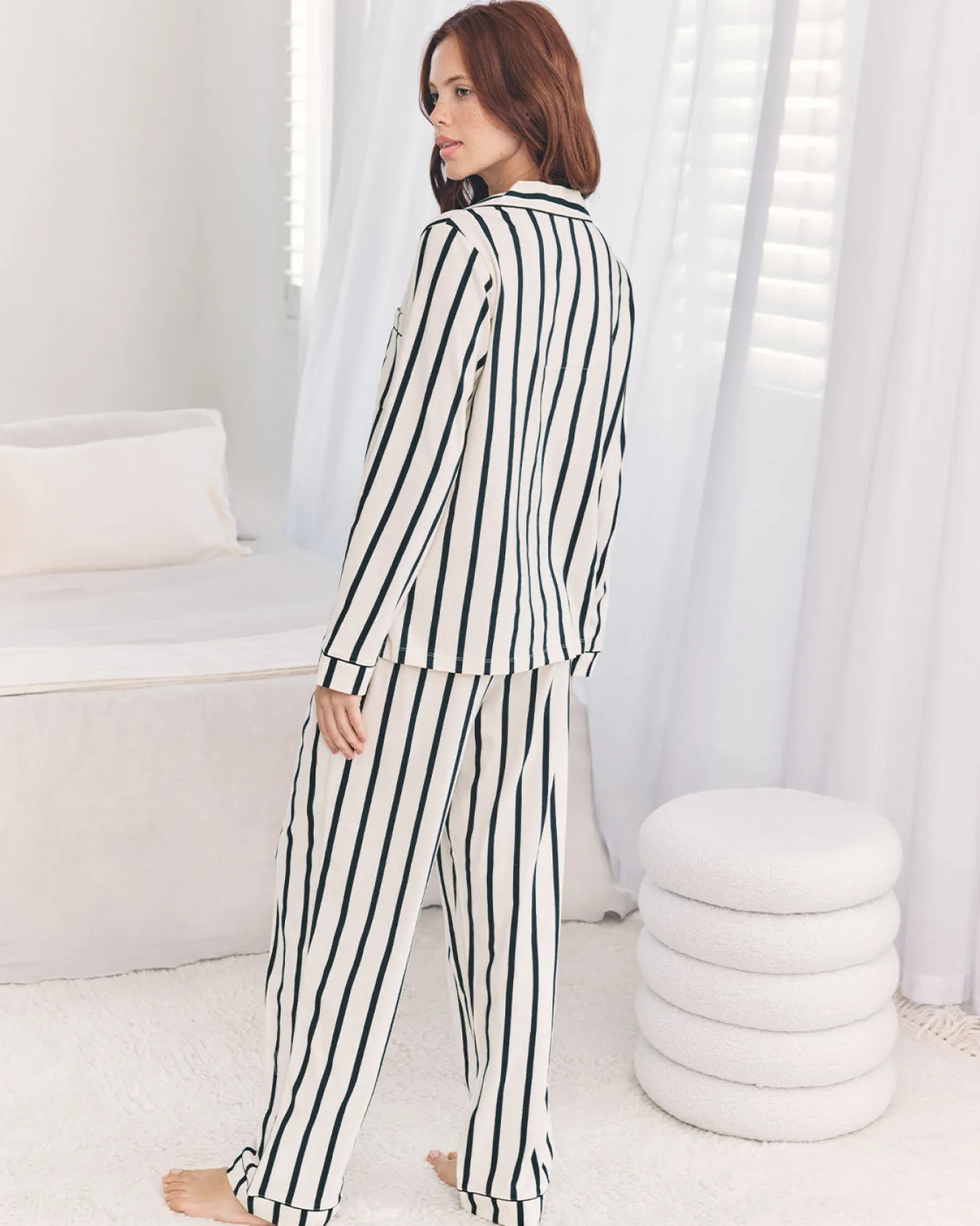 Organic Cotton Stripe Long Pyjama Set - Navy