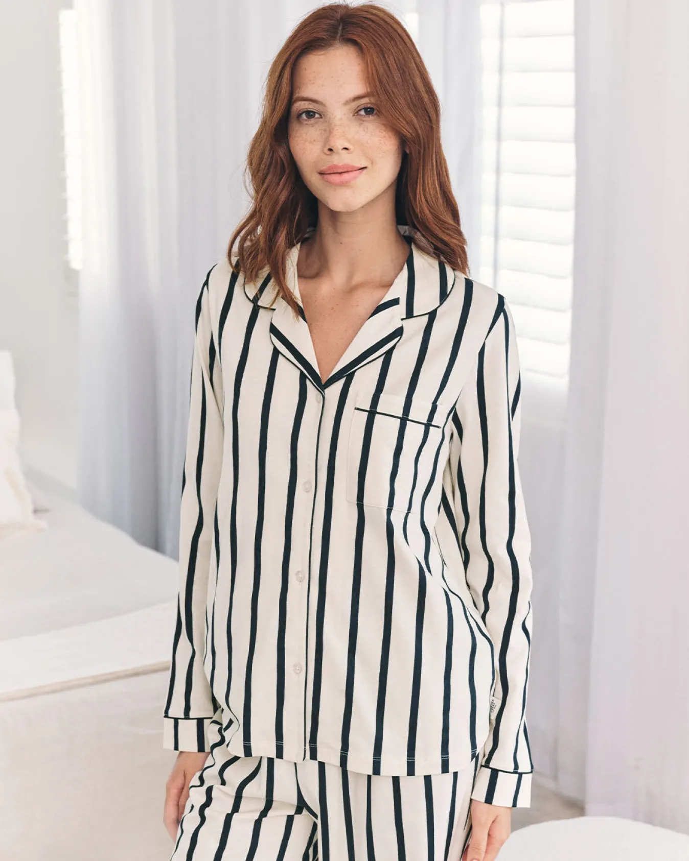 Organic Cotton Stripe Long Pyjama Set - Navy
