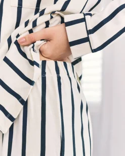 Organic Cotton Stripe Long Pyjama Set - Navy