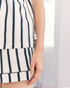Organic Cotton Stripe Short Pyjama Set - Navy