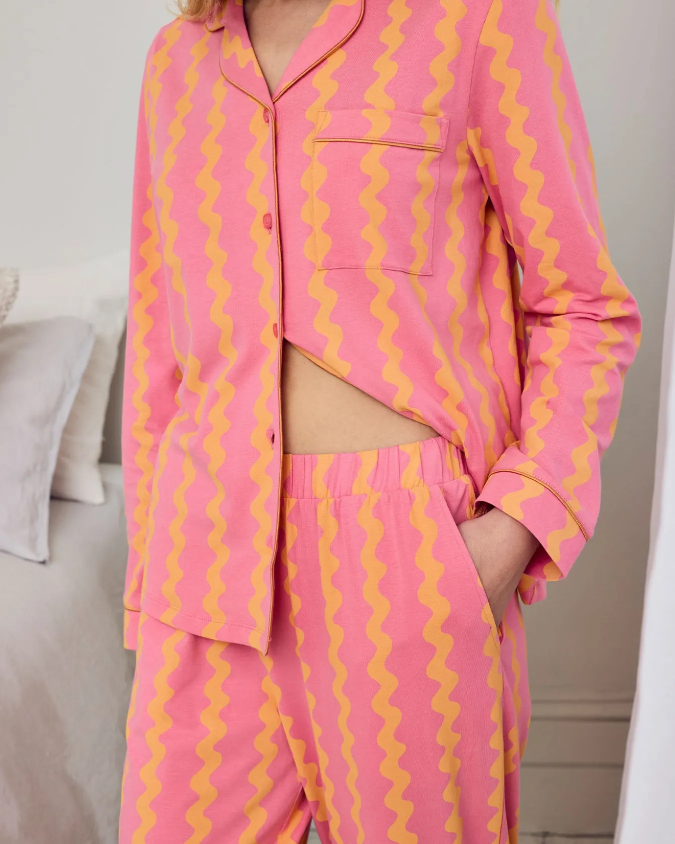 Organic Cotton Sunset Wavy Stripe Long Pyjama Set