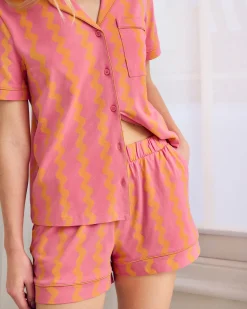 Organic Cotton Sunset Wavy Stripe Button Up Short Pyjama Set